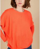Pull poncho 100% Cachemire Alizée col rond corail fluo