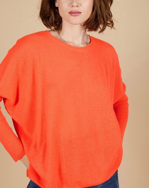 Pull poncho 100% Cachemire Alizée col rond corail fluo
