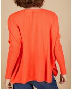 Pull poncho 100% Cachemire Alizée col rond corail fluo