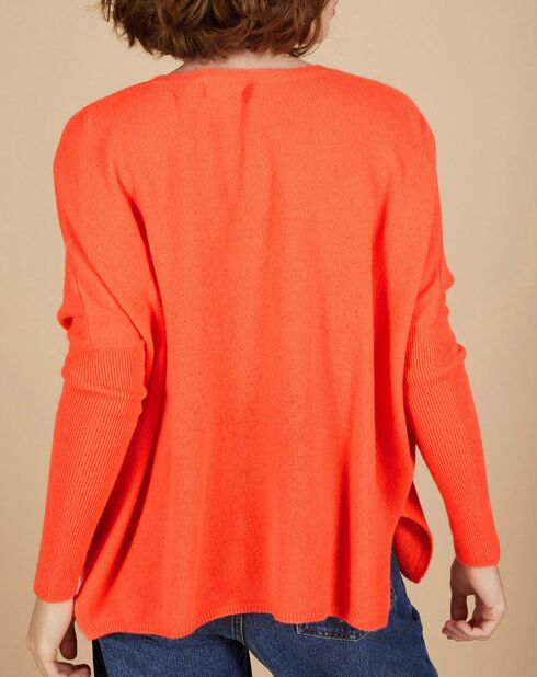Pull poncho 100% Cachemire Alizée col rond corail fluo