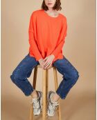 Pull poncho 100% Cachemire Alizée col rond corail fluo