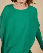 Pull poncho 100% Cachemire Alizée col rond vert impérial