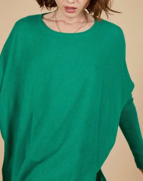 Pull poncho 100% Cachemire Alizée col rond vert impérial