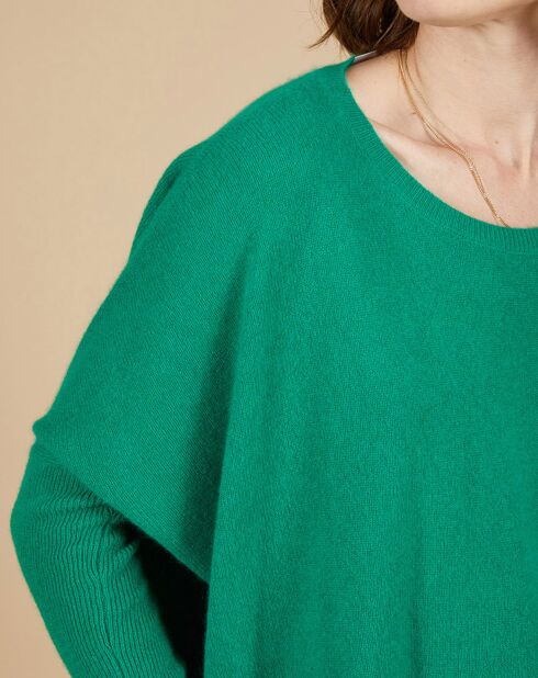 Pull poncho 100% Cachemire Alizée col rond vert impérial