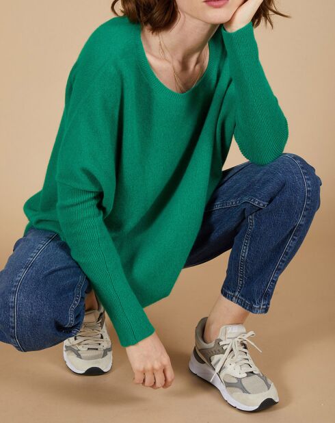 Pull poncho 100% Cachemire Alizée col rond vert impérial