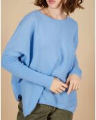 Pull poncho 100% Cachemire Alizée col rond bleu topaze