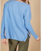 Pull poncho 100% Cachemire Alizée col rond bleu topaze