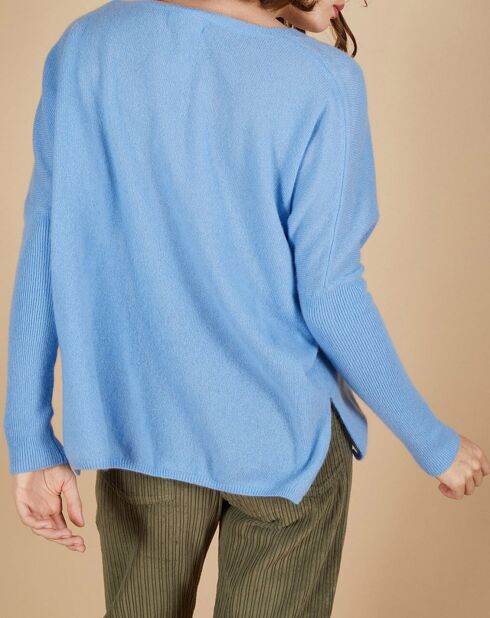 Pull poncho 100% Cachemire Alizée col rond bleu topaze