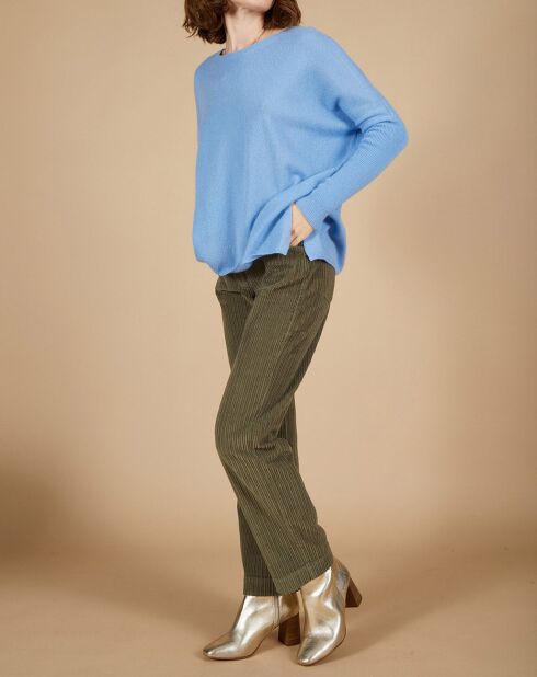 Pull poncho 100% Cachemire Alizée col rond bleu topaze