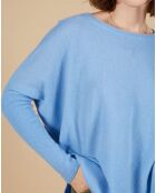 Pull poncho 100% Cachemire Alizée col rond bleu topaze