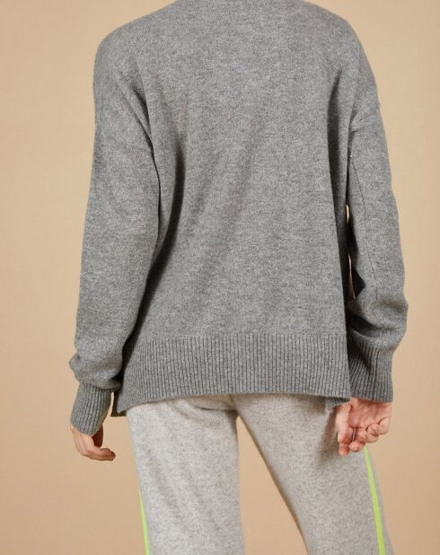 Pull ample 100% Cachemire Alicia Col roulé à poches gris chiné foncé