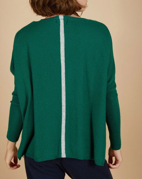 Pull poncho 100% Cachemire Chloé col V à bandes cyprès/gris clair