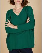Pull poncho 100% Cachemire Chloé col V à bandes cyprès/gris clair