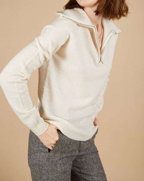 Pull 100% Cachemire Audrey col zippé écru