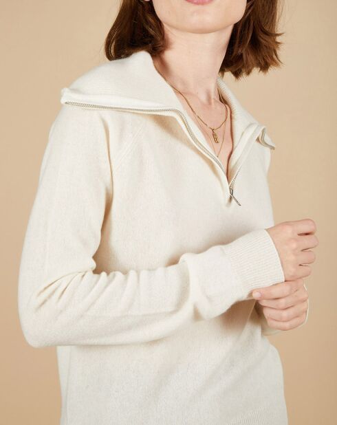 Pull 100% Cachemire Audrey col zippé écru