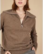 Pull 100% Cachemire Audrey col zippé marron