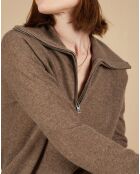 Pull 100% Cachemire Audrey col zippé marron