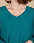 Pull poncho 100% Cachemire Emma col V bleu paon