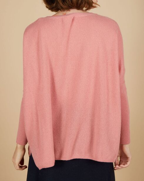 Pull poncho 100% Cachemire Emma col V bois de rose