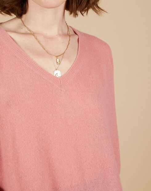 Pull poncho 100% Cachemire Emma col V bois de rose