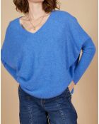 Pull poncho 100% Cachemire Emma col V bleu moyen
