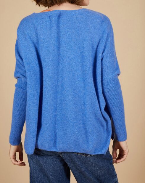 Pull poncho 100% Cachemire Emma col V bleu moyen