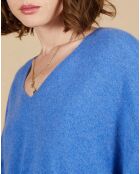 Pull poncho 100% Cachemire Emma col V bleu moyen