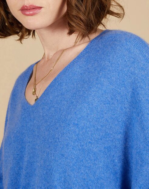 Pull poncho 100% Cachemire Emma col V bleu moyen