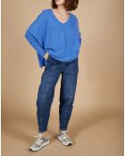 Pull poncho 100% Cachemire Emma col V bleu moyen