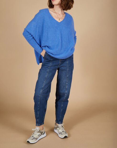 Pull poncho 100% Cachemire Emma col V bleu moyen