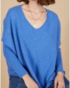 Pull poncho 100% Cachemire Emma col V bleu moyen