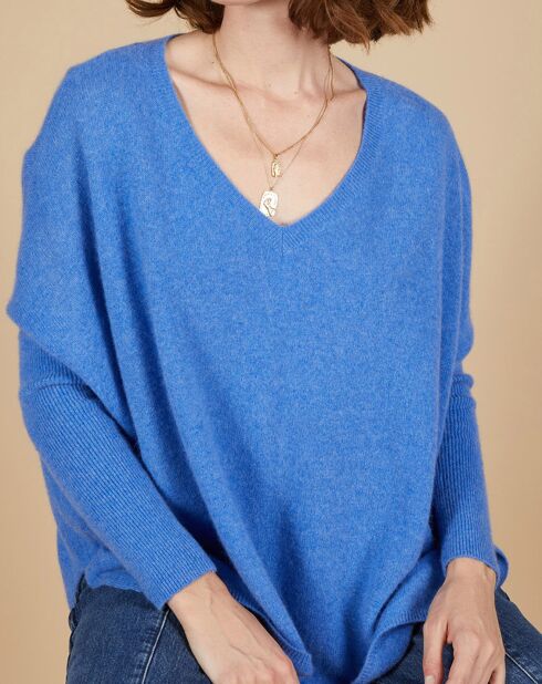 Pull poncho 100% Cachemire Emma col V bleu moyen