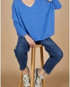 Pull poncho 100% Cachemire Emma col V bleu moyen