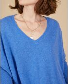 Pull poncho 100% Cachemire Emma col V bleu moyen