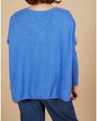Pull poncho 100% Cachemire Emma col V bleu moyen
