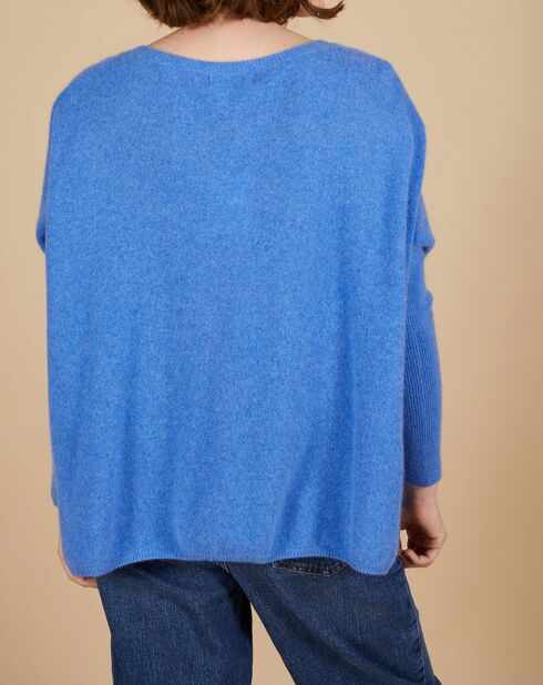 Pull poncho 100% Cachemire Emma col V bleu moyen