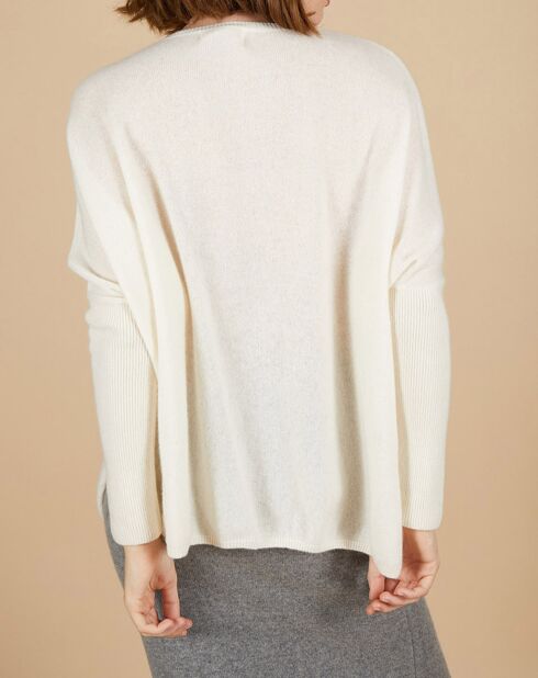 Pull poncho 100% Cachemire Emma col v écru