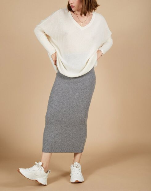 Pull poncho 100% Cachemire Emma col v écru
