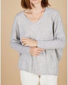 Pull poncho 100% Cachemire Emma col V gris chiné clair