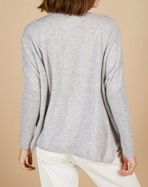 Pull poncho 100% Cachemire Emma col V gris chiné clair