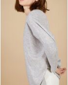 Pull poncho 100% Cachemire Emma col V gris chiné clair