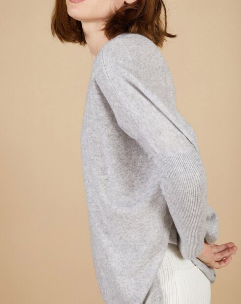 Pull poncho 100% Cachemire Emma col V gris chiné clair