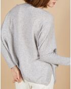 Pull poncho 100% Cachemire Emma col V gris chiné clair