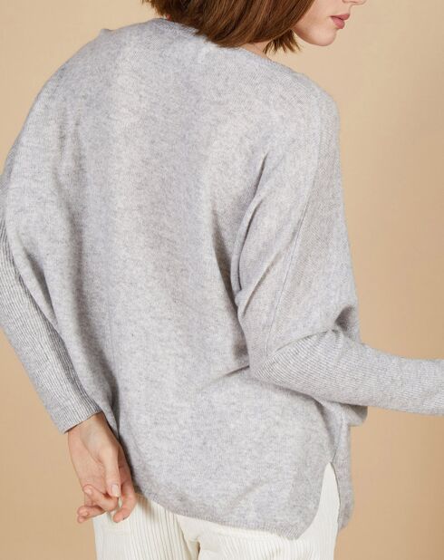 Pull poncho 100% Cachemire Emma col V gris chiné clair