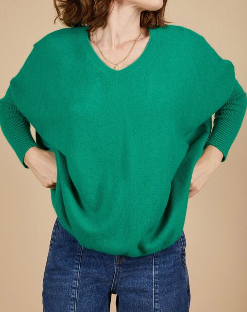 Pull poncho 100% Cachemire Emma col V vert impérial