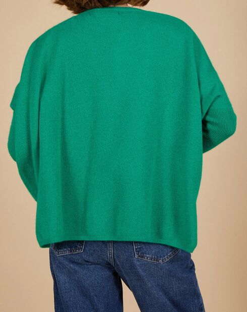 Pull poncho 100% Cachemire Emma col V vert impérial