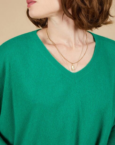 Pull poncho 100% Cachemire Emma col V vert impérial