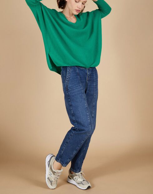 Pull poncho 100% Cachemire Emma col V vert impérial