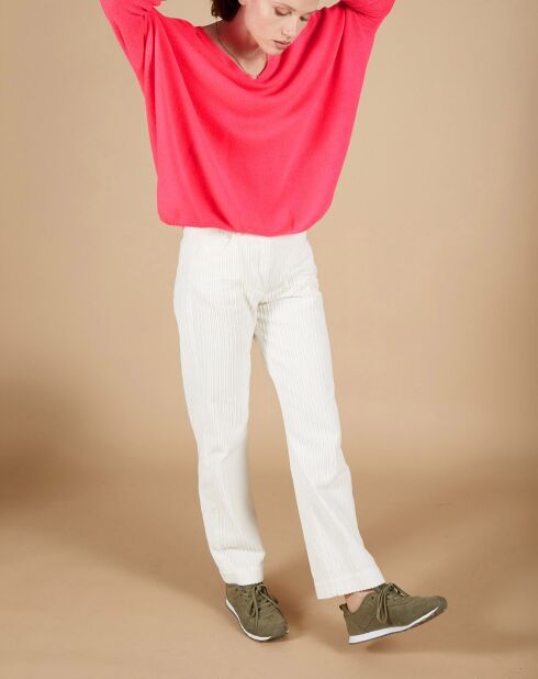 Pull poncho 100% Cachemire Emma col V rose fluo
