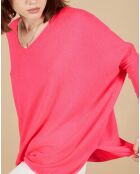 Pull poncho 100% Cachemire Emma col V rose fluo